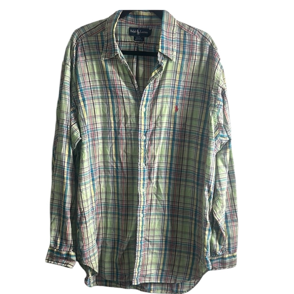 Ralph Lauren cotton Green and Red Casual Button Down plaid Shirt size XlArge